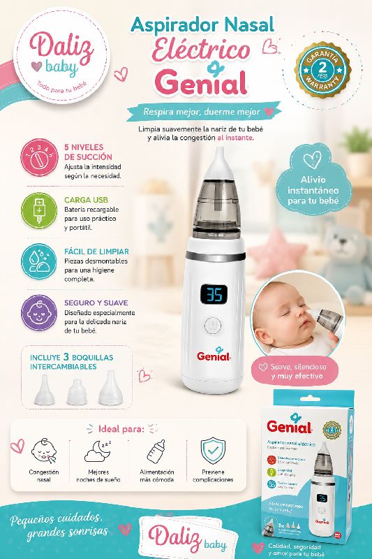 ASPIRADOR NASAL ELECTRICO GENIAL CON 3 BOQUILLAS INTERCAMBIABLES