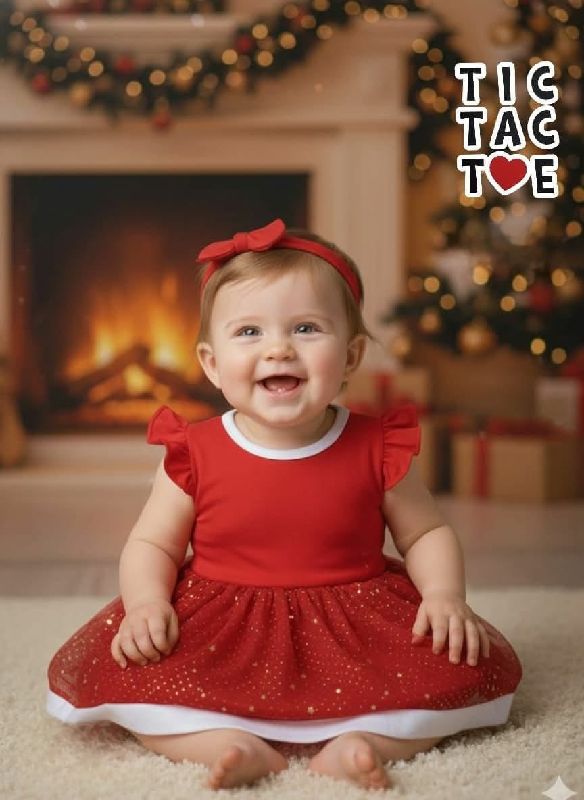 VESTIDO NAVIDEÑO CON FALDA ESTAMPADA DE ESTRELLA Y CINTILLO