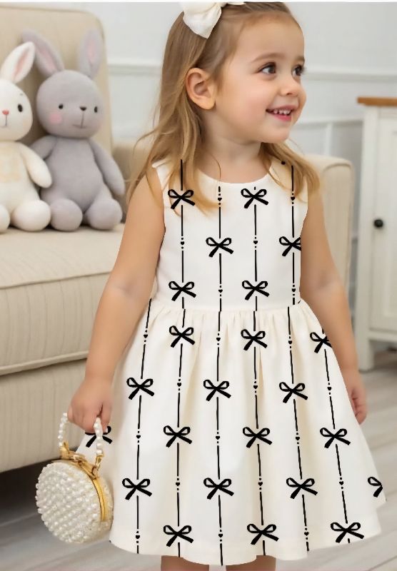 VESTIDO BLANCO ESTAMPADO DE LAZOS NEGROS Y RAYAS