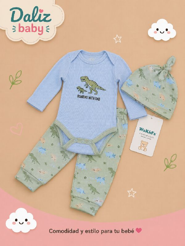 CONJUNTO TIPO MAMELUCO DE 3 PIEZAS PARA NIÑO WAKIDS 6-9 M