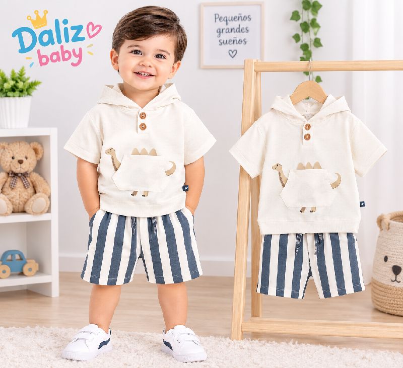 CONJUNTO DE 2 PIEZAS DE DINOSAURIO SHORT A RAYAS