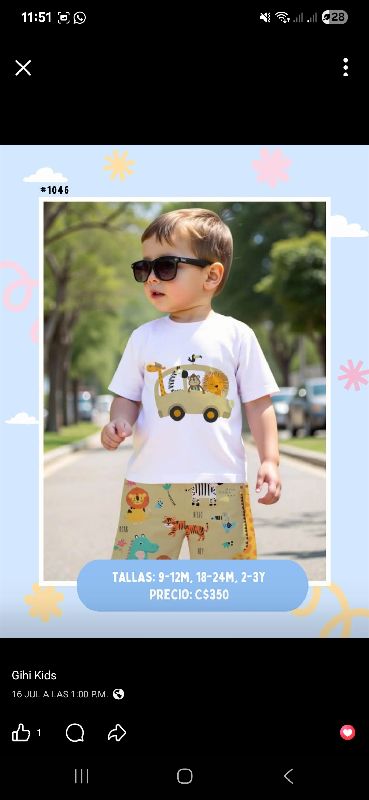CONJUNTO CAMISA Y SHORT BLANCO CON CREMA  ESTAMPADO DE ANIMALES