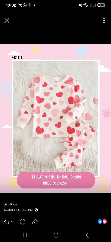 PIJAMA DE 2 PCS ESTAMPADA DE CORAZONES