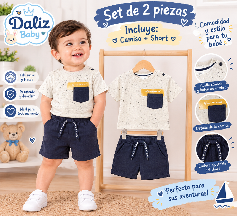 CONJUNTO SURFING TINY TOTS CARRERA SHORT AZUL