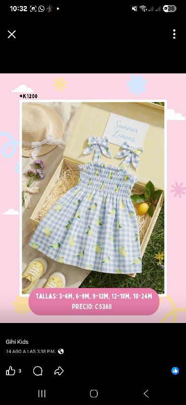 VESTIDO AZUL A CUADROS ESTAMPADO DE LIMONES