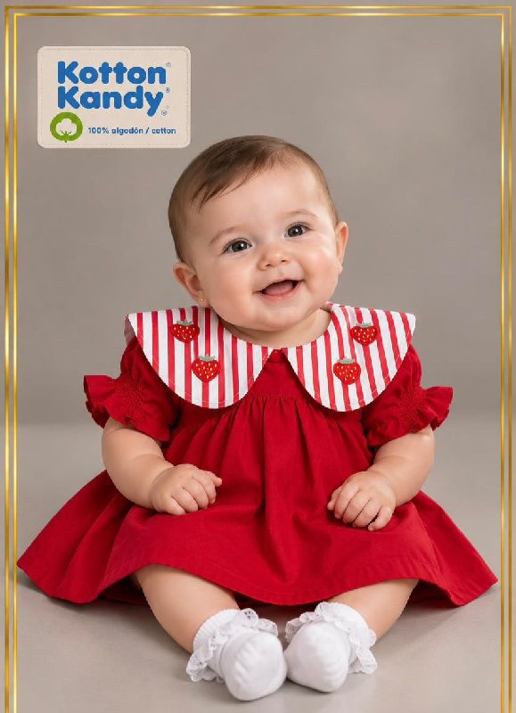 VESTIDO  ROJO  DETALLES RAYADOS Y FRESA