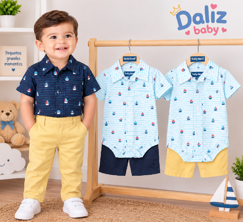 CONJUNTO DE 2 PIEZAS ESTAMPADO DE BARQUITO TENDDY BOOM