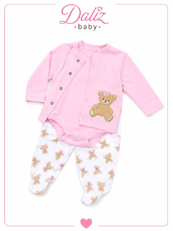 CONJUNTO TIPO MAMELUCO CON PIE OSITO DE 3 PIEZAS EURO BABY 3-6 M