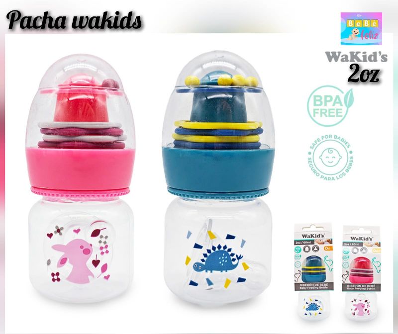 BIBERON WAKIDS DE 2 ONZAS CUELLO ANCHO CON SONAJERO