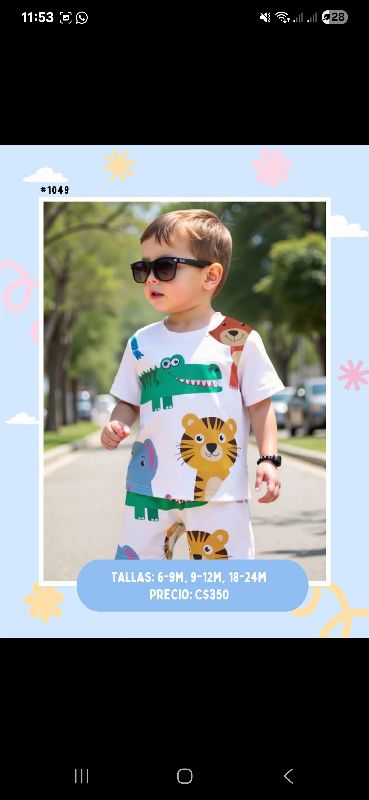 CONJUNTO CAMISA Y SHORT BLANCO ESTAMPADO DE ANIMALES
