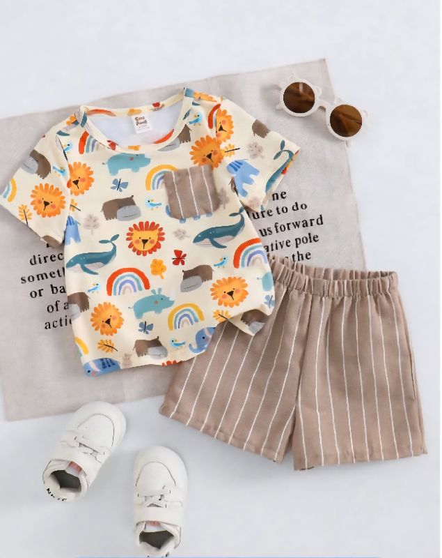 CONJUNTO SHORT CAQUI Y CAMISA ESTAMPADO DE ANIMALES