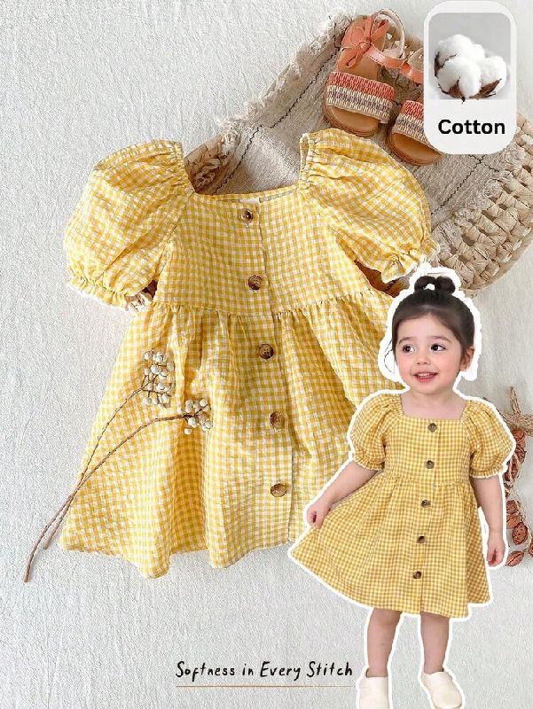 VESTIDO AMARILLO A CUADROS CON BOTONES FRONTALES
