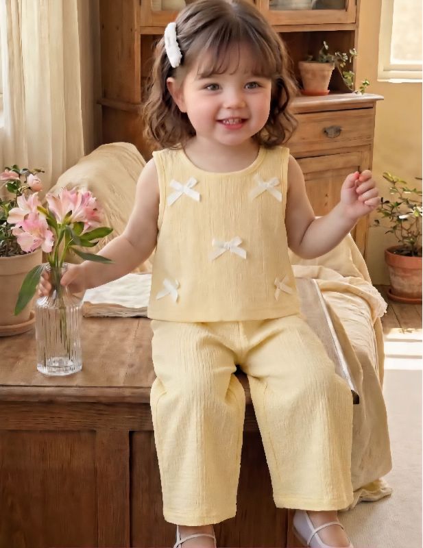 CONJUNTO AMARILLO CON LAZOS BLANCOS