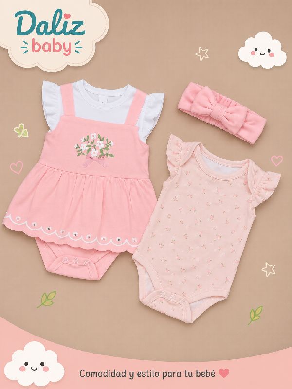 CONJUNTO DE 3 PIEZAS WAKIDS ESTAMPADO FLORAL TONOS ROSAS