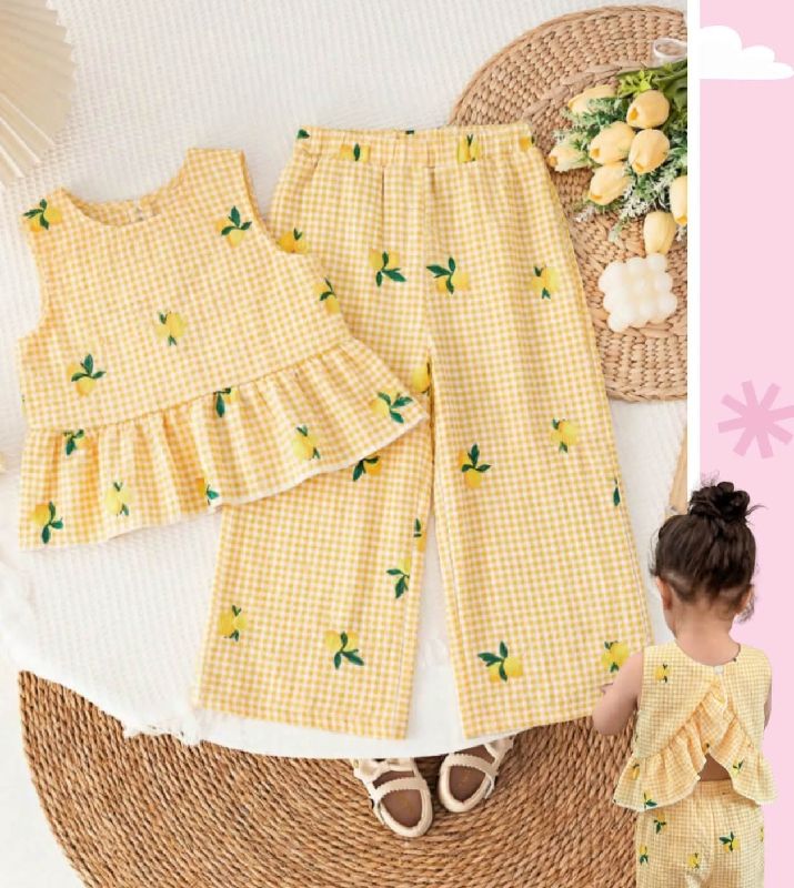 CONJUNTO AMARILLO CUADRICULADO ESTAMPADO DE LIMONES