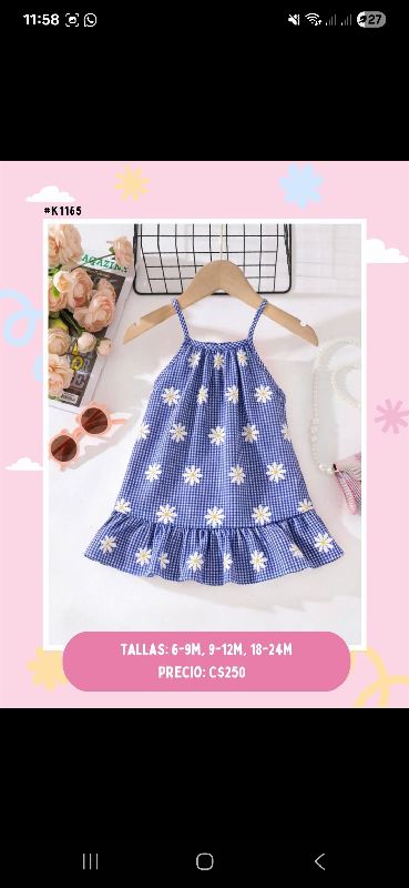 VESTIDO AZUL A CUADROS ESTAMPADO FLORAL