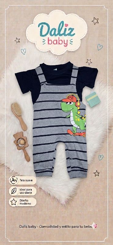 CONJUNTO DE 2 PIEZAS TIPO OVEROL DE DINOSAURIO RAYADO