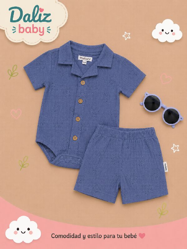 CONJUNTO DE 2 PIEZAS TIPO MAMELUCO CELESTE ESTAMPADO ANCLA BORDADA