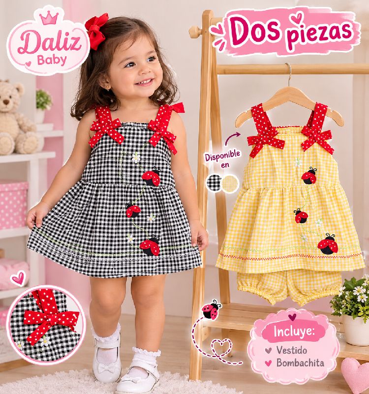 VESTIDO CUADRICULADO ESTAMPADO DE MARIQUITAS