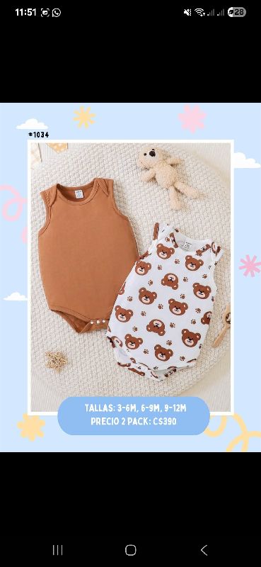 SET 2 PCS MAMELUCO ESTAMPADO DE OSITOS