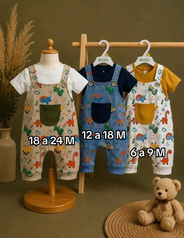 CONJUNTO DE 2 PIEZAS TIPO OVEROL DE  ESTAMPADO DE DINOSAURIO