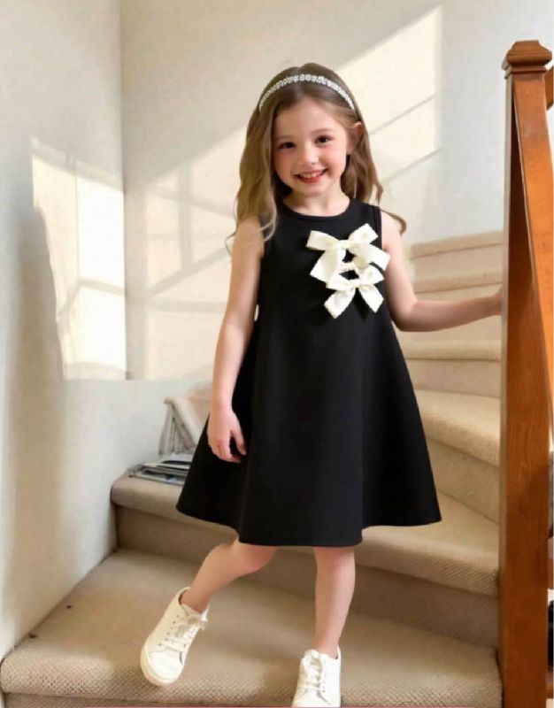 VESTIDO NEGRO CON LAZOS CREMA