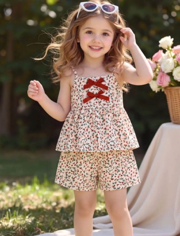 CONJUNTO DE SHORT Y CAMISA FLOREADA CON LAZOS FRONTALES