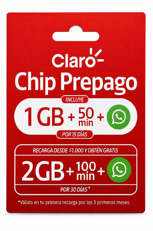 chip claro 1gb+50min