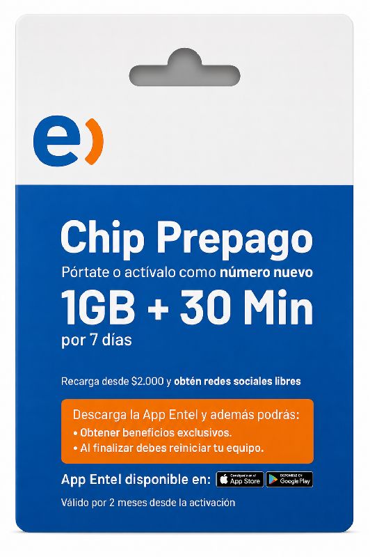 chip entel 1 gb + 30 min