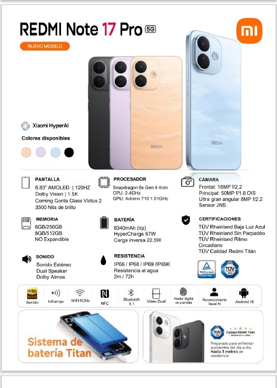 XIAOMI NOTE 17 PRO 5G 256GB 6RAM