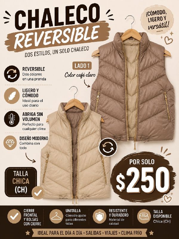 chaleco reversible cafe