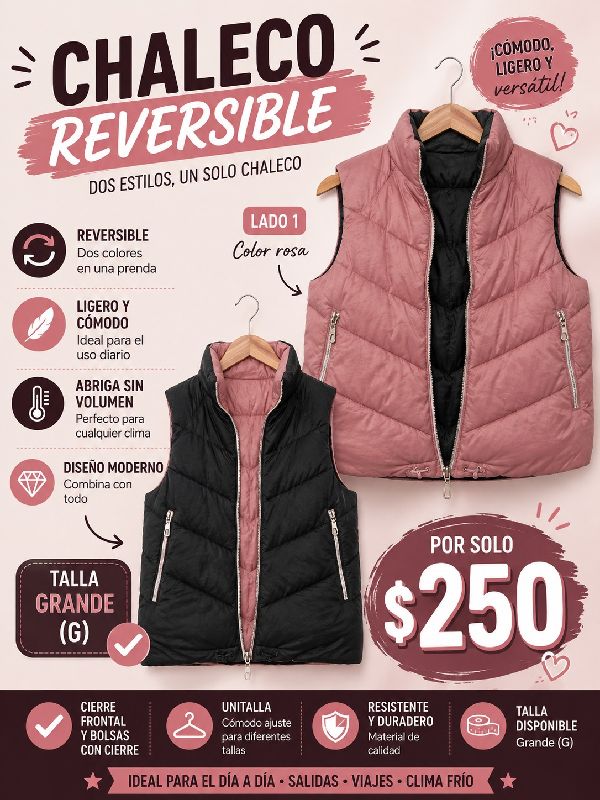 chaleco reversible rosa