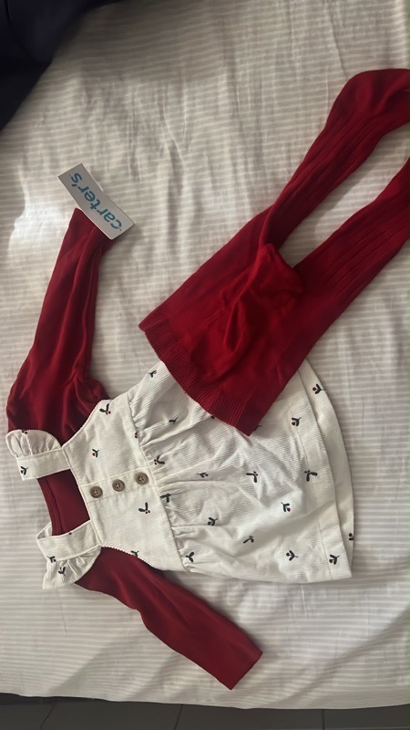 vestido niña blanco con rojo y medias 3 meses