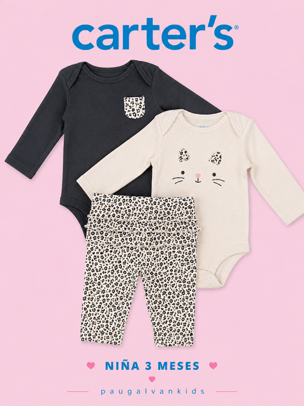 set 3 piezas niña, animal print 3 meses