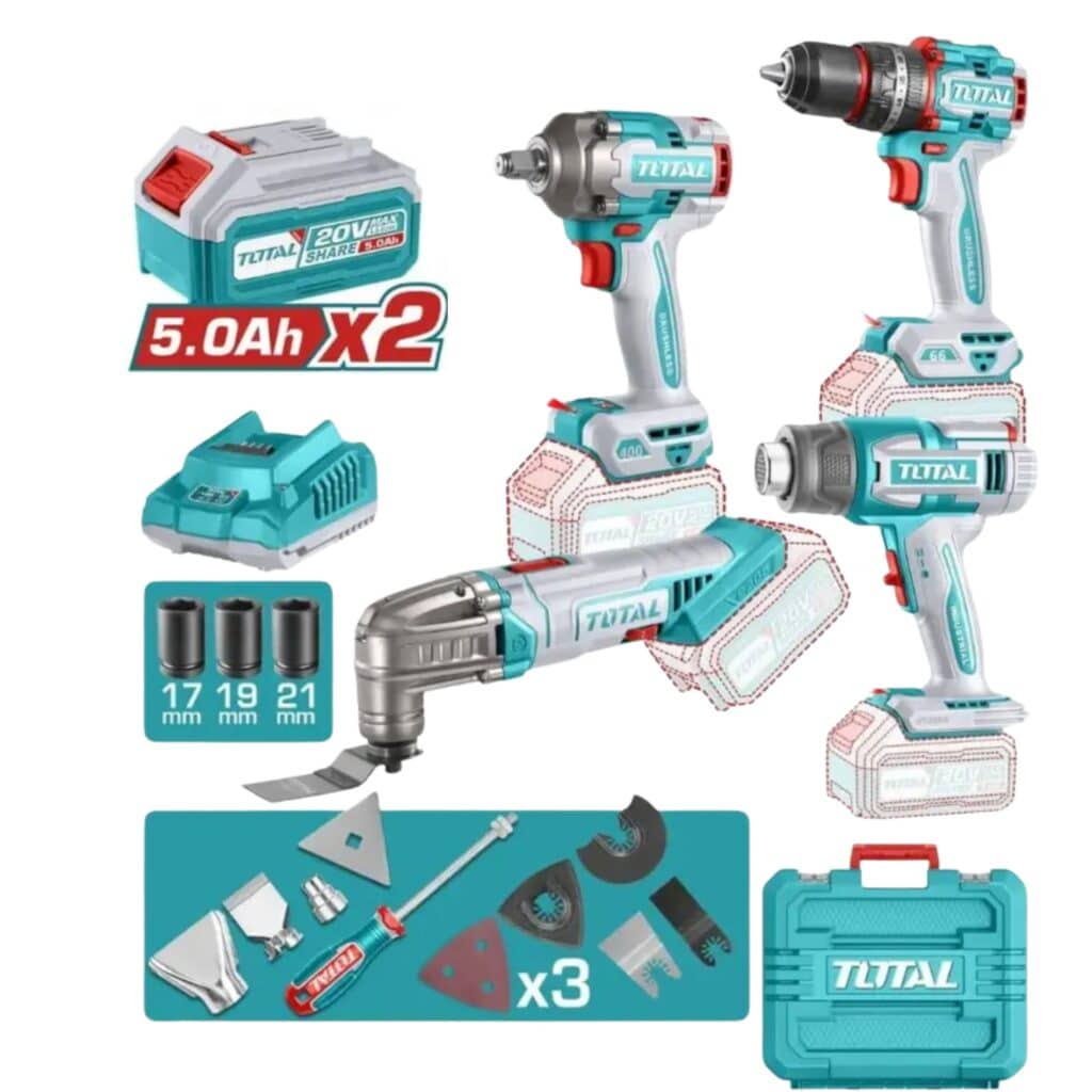 COMBO 4 EN 1 TALADRO + LLAVE DE IMPACTO + PISTOLA DE CALOR + MULTIHERRAMIENTA 2X4.