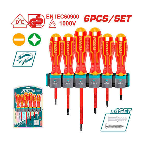 juego de 6 destornilladores dieléctricos aislados de 1000V