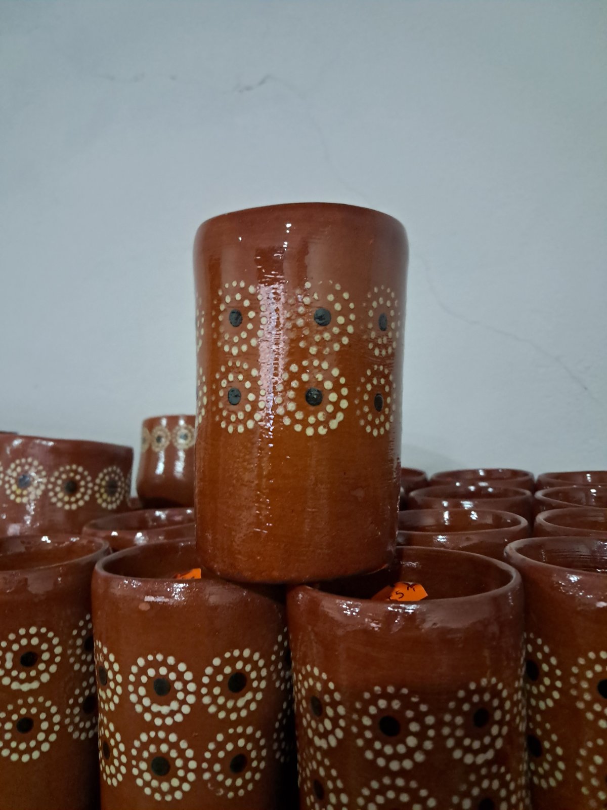 vaso sin agarradera esmaltado floreado