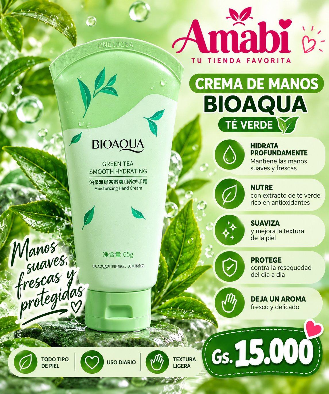 Crema de Manos BIOAQUA Té Verde 65 g