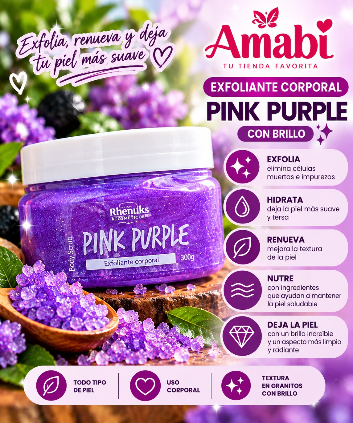 Exfoliante Rhenuks Pink Purple 300 g