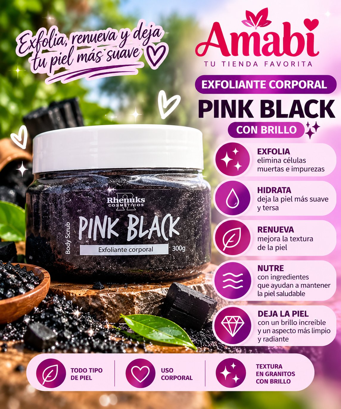 Exfoliante Rhenuks Pink Black 300 g
