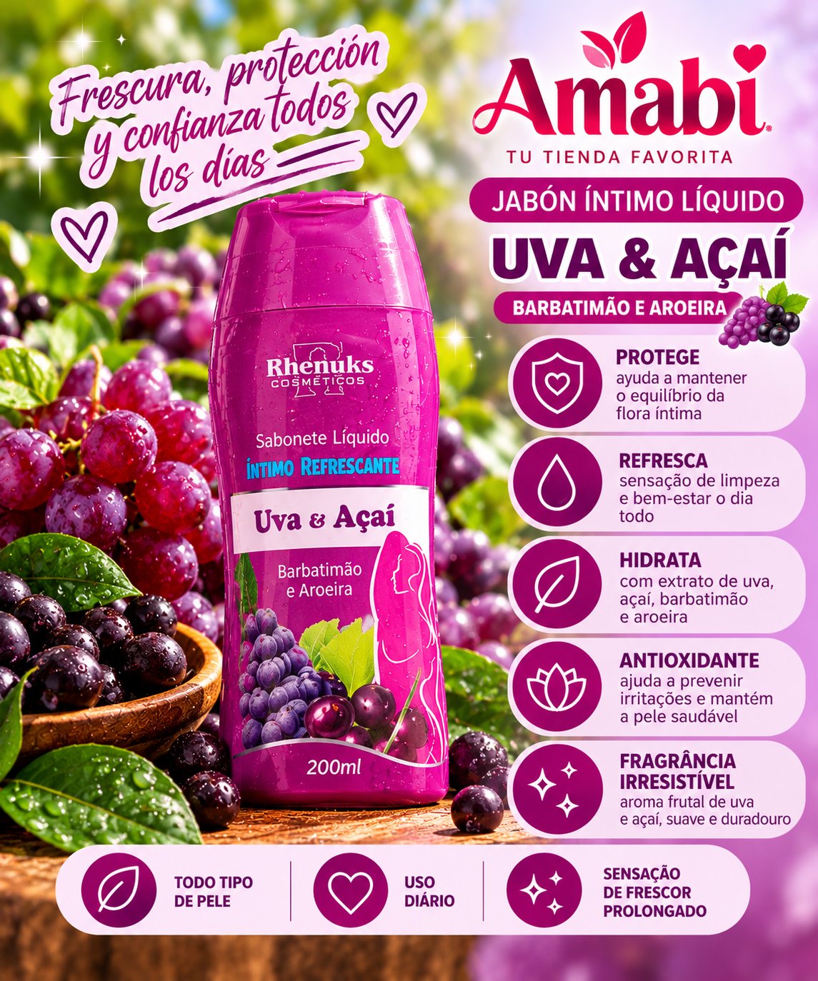 Jabón Íntimo Rhenuks Uva y Açaí 200 ml
