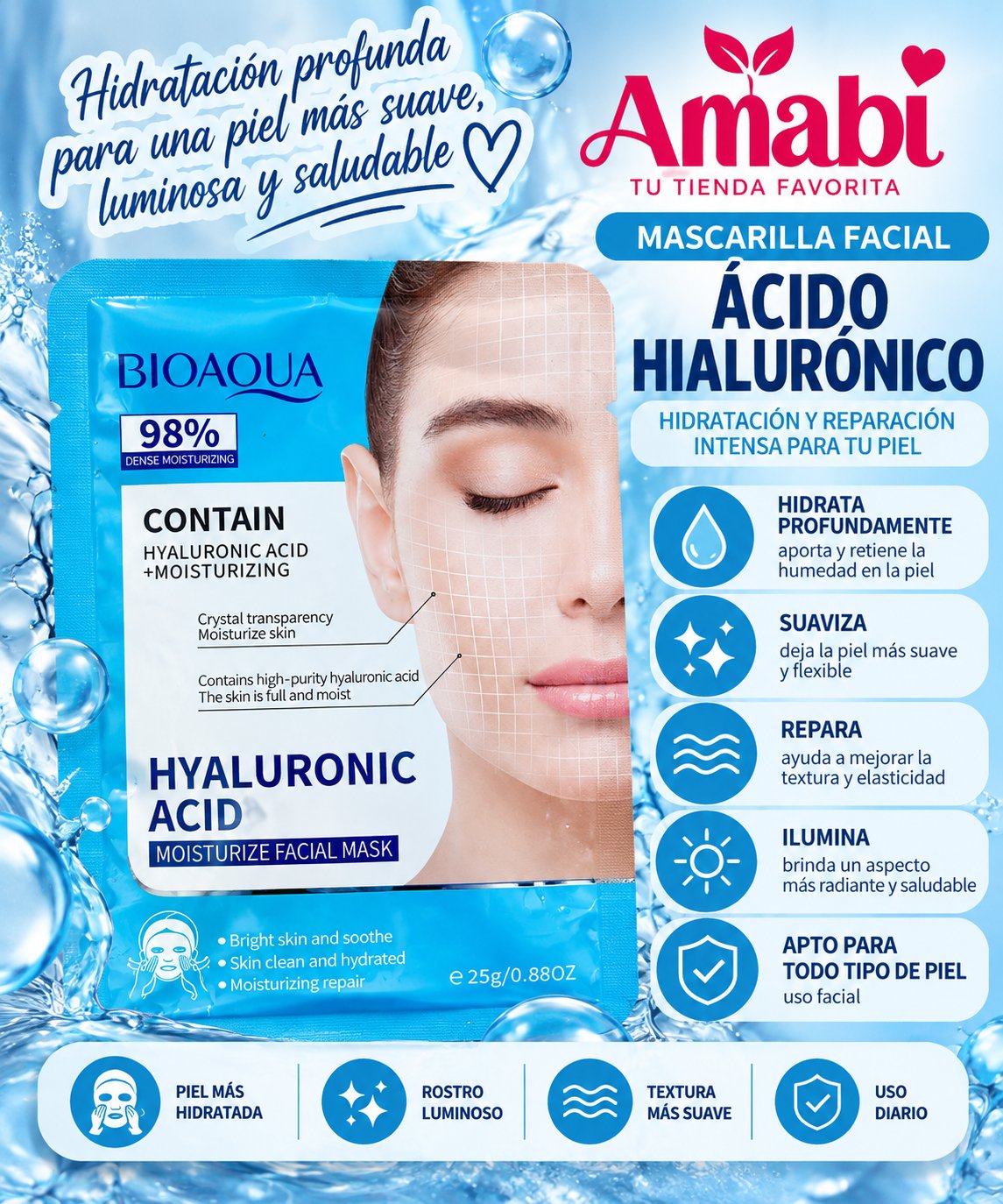 Mascarilla Facial BIOAQUA Ácido Hialurónico