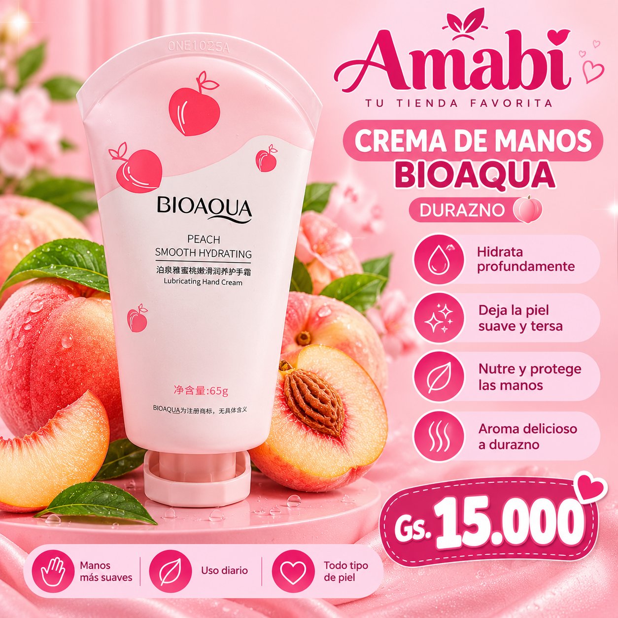 Crema de Manos BIOAQUA Durazno 65 g