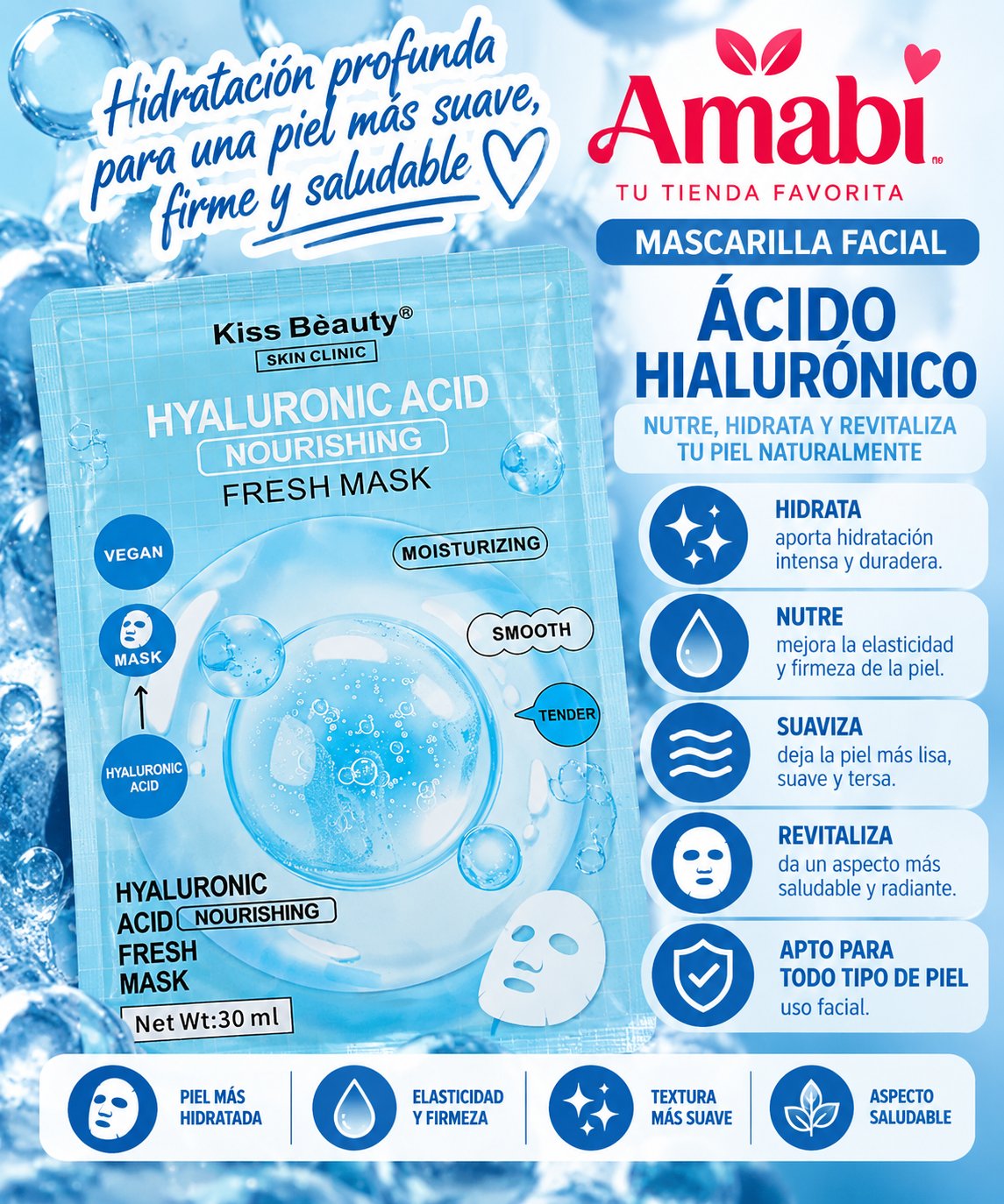Mascarilla Kiss Beauty Ácido Hialurónico