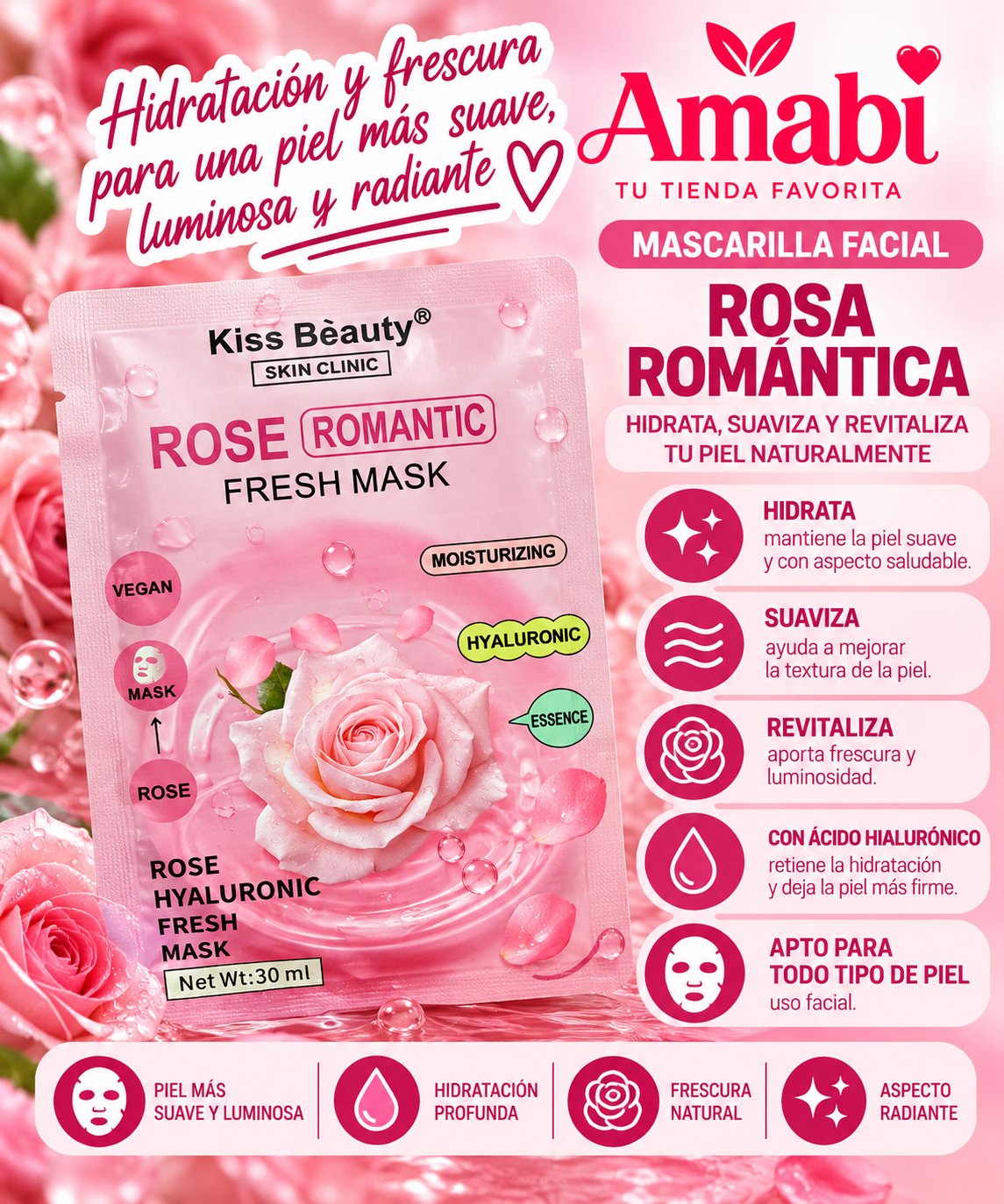 Mascarilla Facial Kiss Beauty Rosas