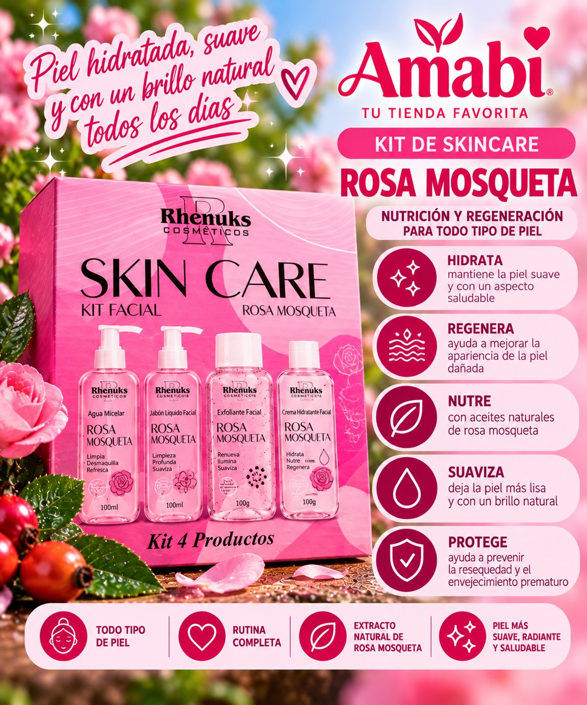 Kit Facial Rhenuks Rosa Mosqueta x4