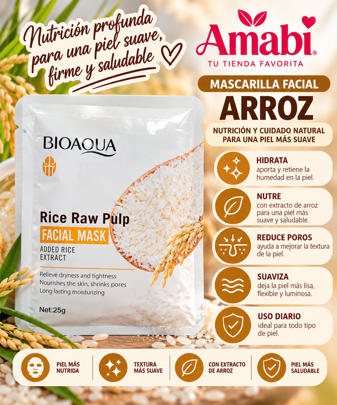 Mascarilla Facial BIOAQUA de Arroz