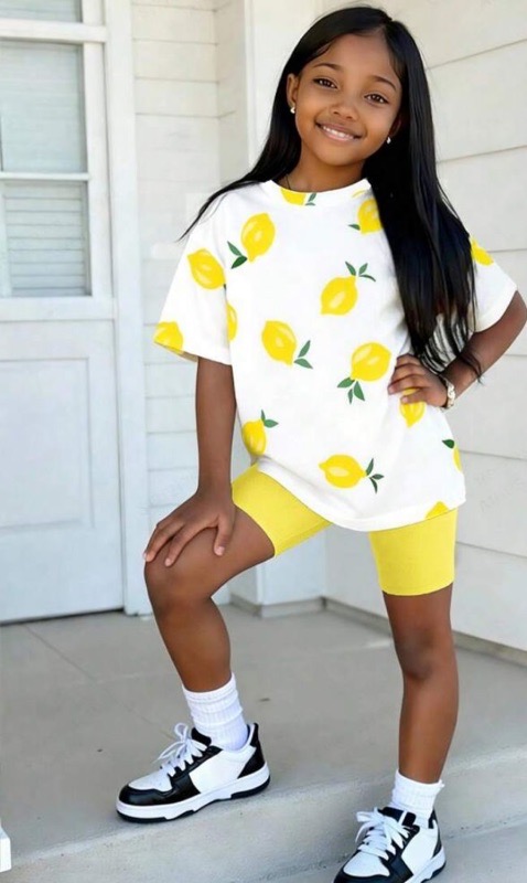 Conjunto Estampado Blusa Limon Amarillo Con Leguins Short