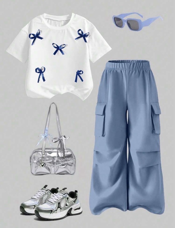 Conjunto pantalón azul lazos