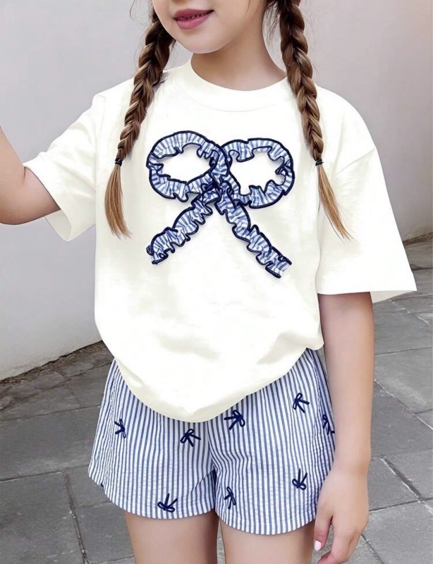 Conjunto Estampado de Verano Azul Lazo Grande